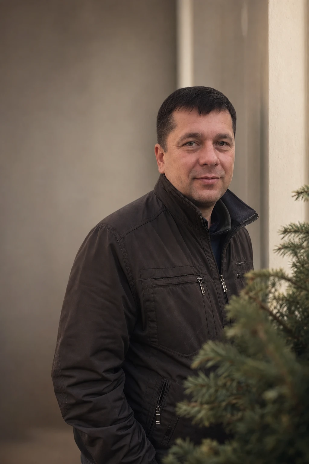 Той самий чоловік у святковому светрі біля ялинки, напис «З Новим роком, тату!».